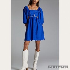 Anthropologie Forever That Girl Scalloped Mini Dress in Blue